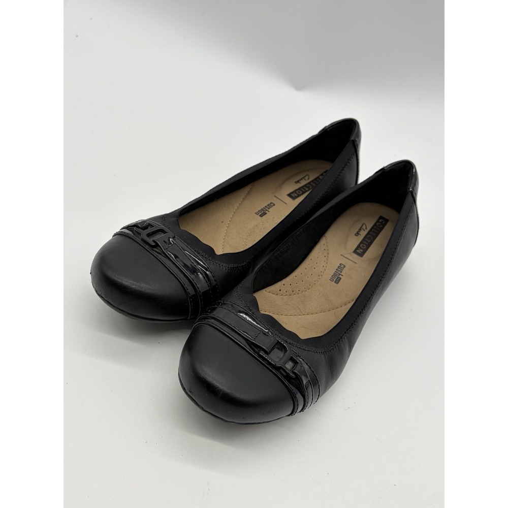 Collection By Clarks Kinzie Womens 7 M Black Leather Comfort Shoes Cushion Flats